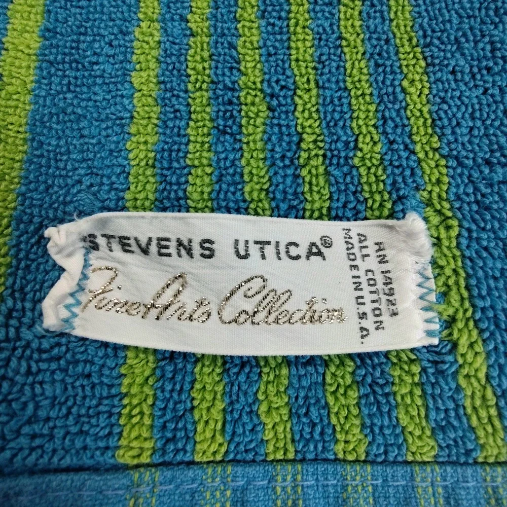 Vintage MCM Stevens Utica Fine Arts Collection 5pc. Towel Set Retro Blue & Lime